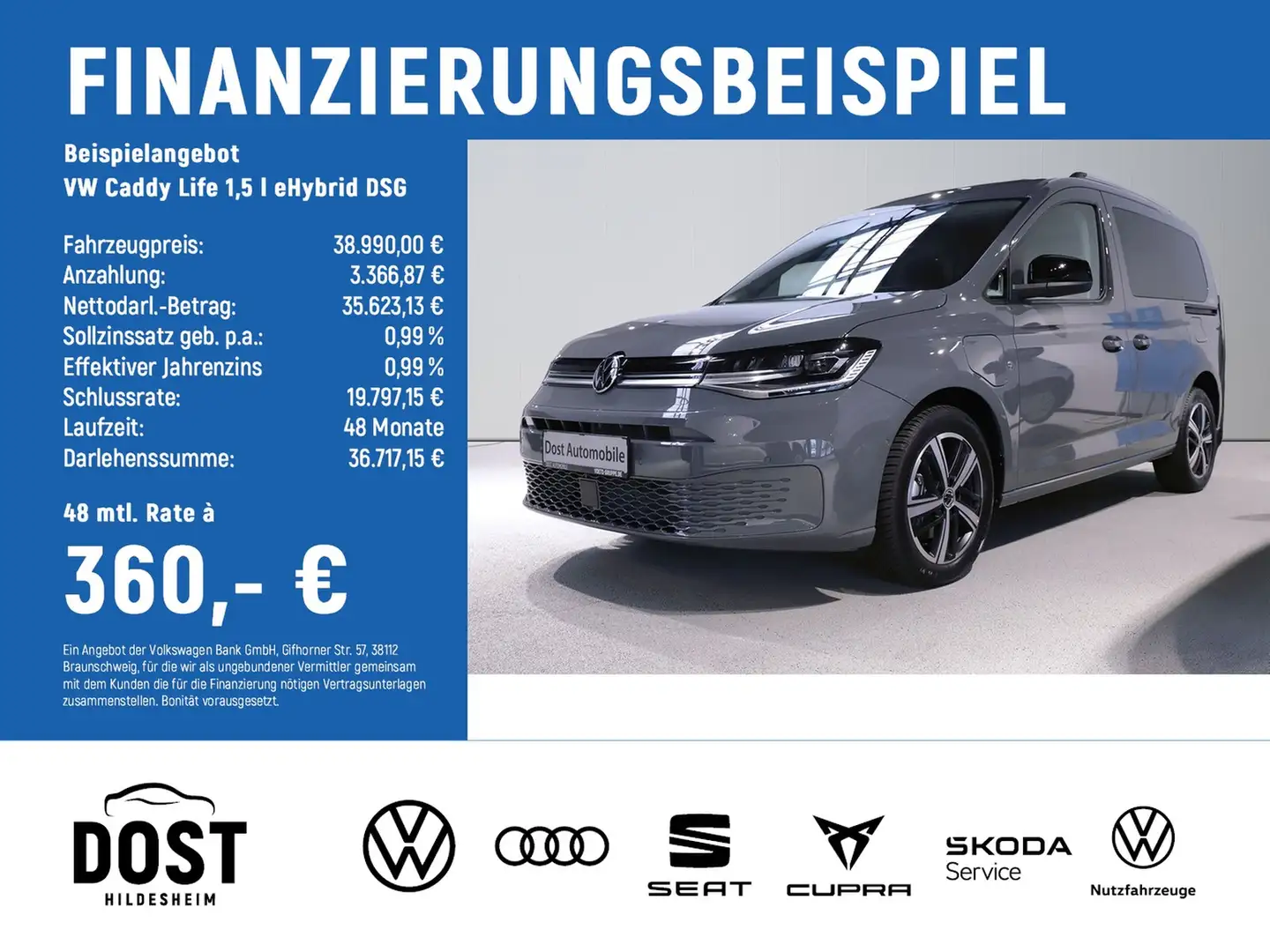 Volkswagen Caddy Life 1,5 l eHybrid DSG Goal LED+AHK+GJR Grau - 2