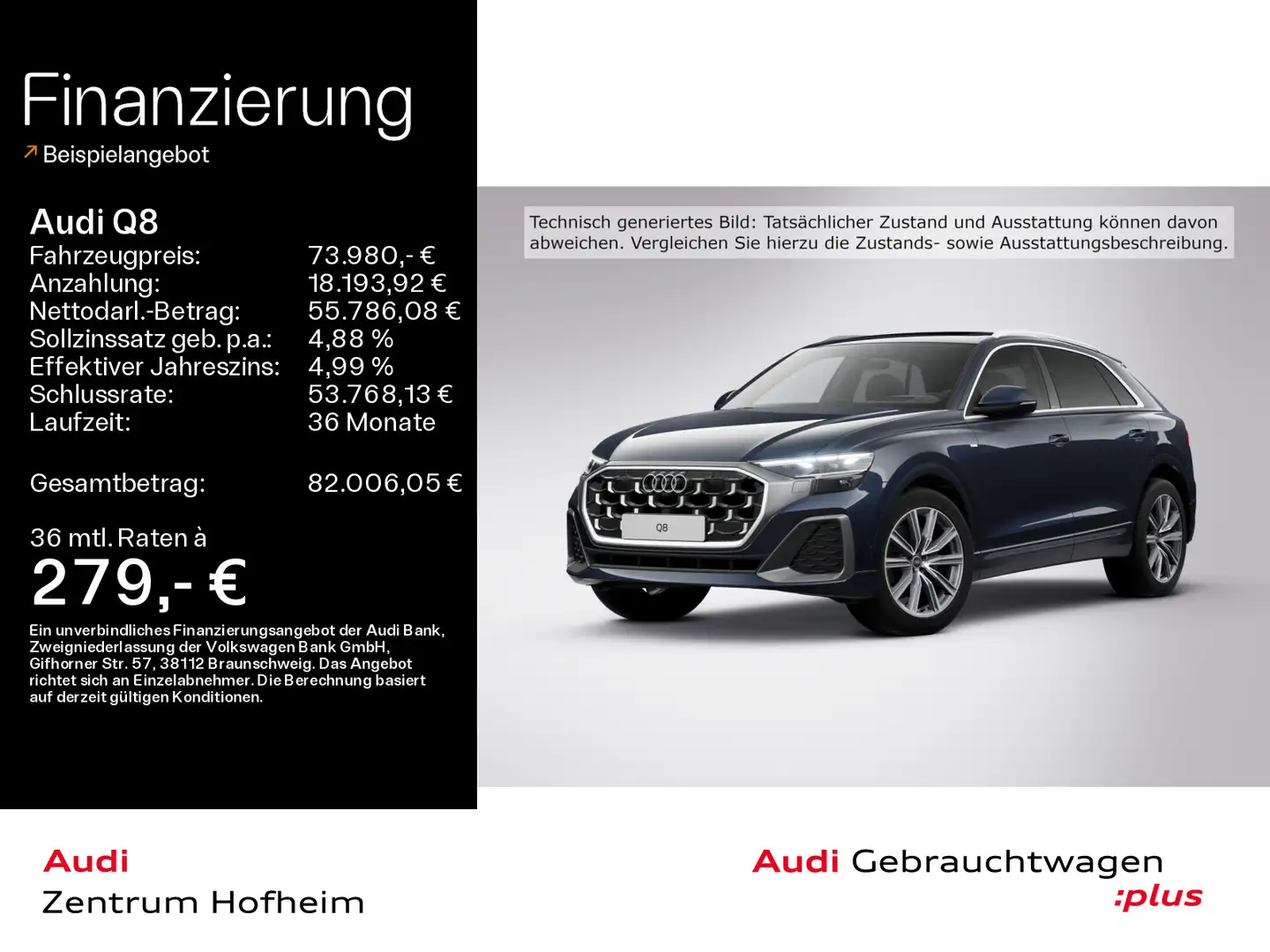 Audi Q8 50 TDI qu S line tip*Air*HUD*Pano*Matrix*Virt Blau - 1