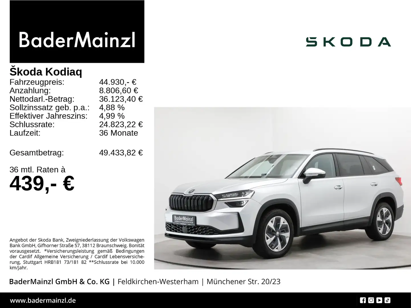 Skoda Kodiaq 2.0 TDI 4x4 DSG Selection AHK Matrix HUD Silber - 1