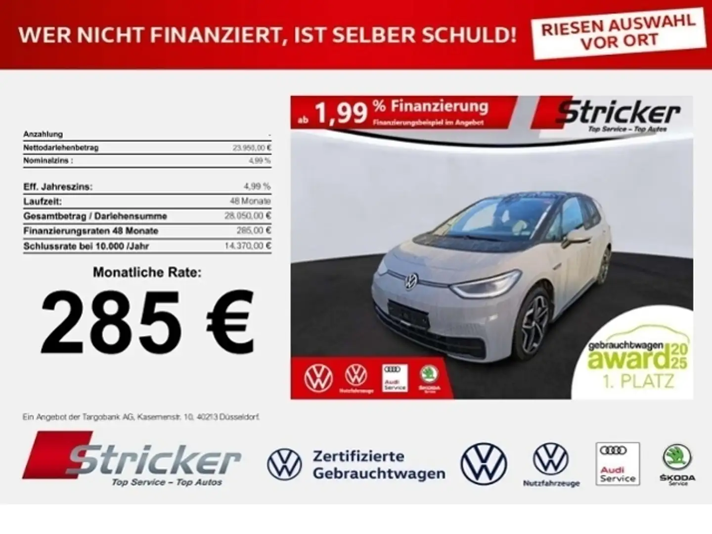 Volkswagen ID.3 Pro S 150/77 285,-ohne Anzahlung Wärmepumpe Kamer Grau - 1