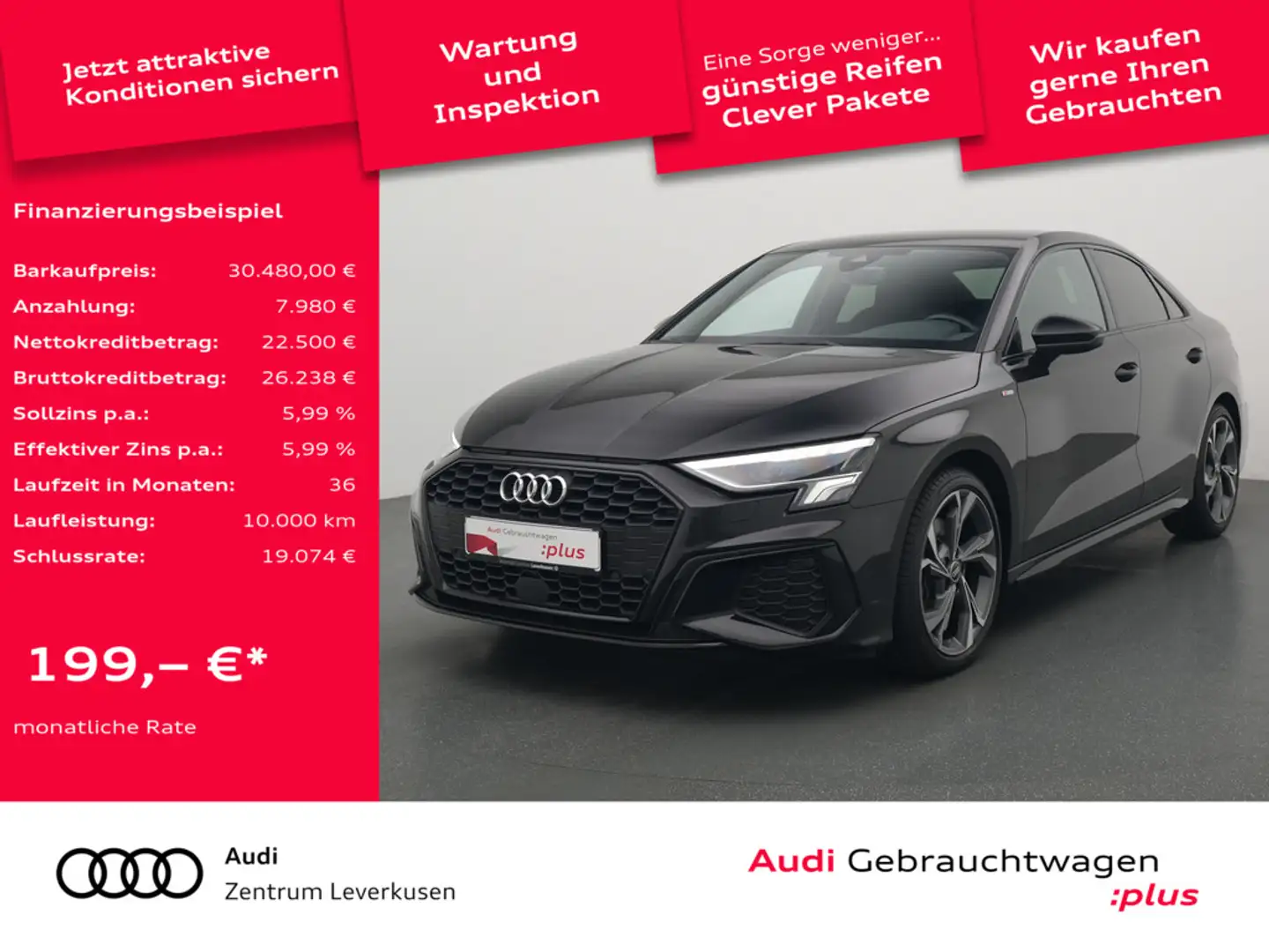 Audi A3 Limo S line S TRON AHK NAVI VIRT B&O LED Schwarz - 1