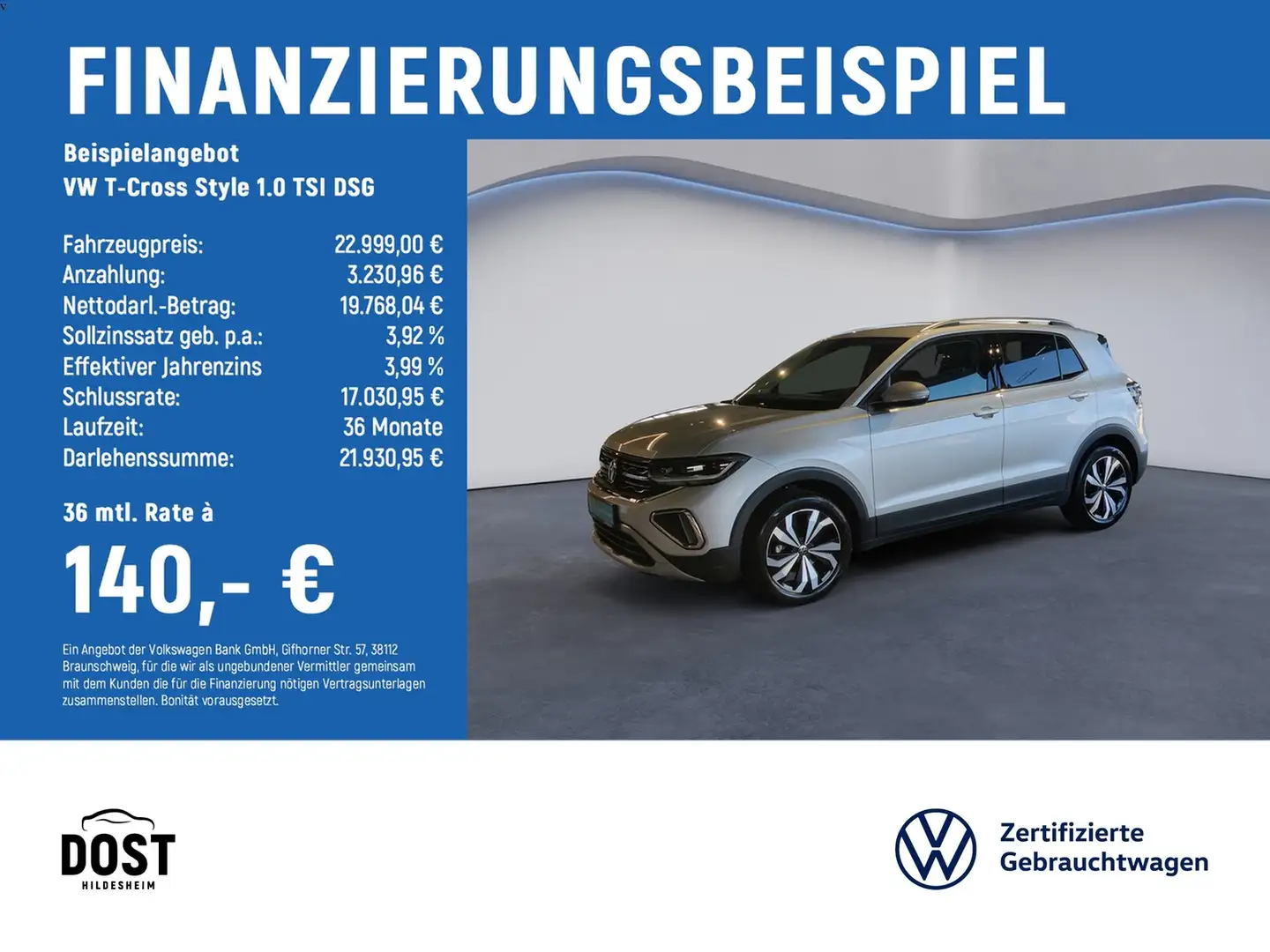Volkswagen T-Cross Style 1.0 TSI DSG DAB+KLIMA+NAVI+PDC+SHZ Silber - 2