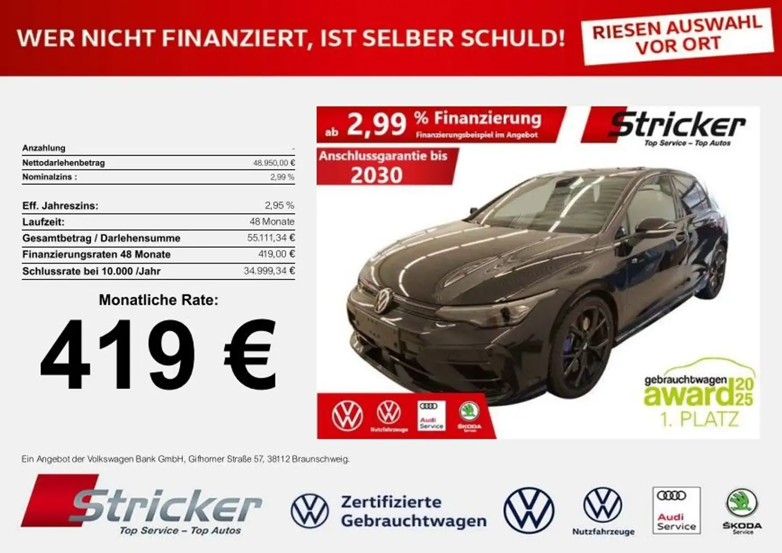 Volkswagen Golf R Black Style 419,-ohne Anzahlung Akrapovic H&K Schwarz - 1