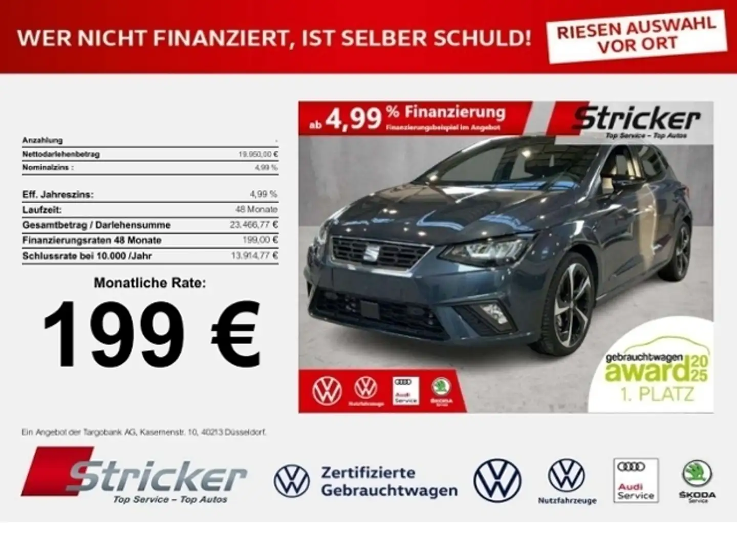 SEAT Ibiza FR 1.0TSI DSG 199,-ohne Anzahlung ACC Kamera Grau - 1