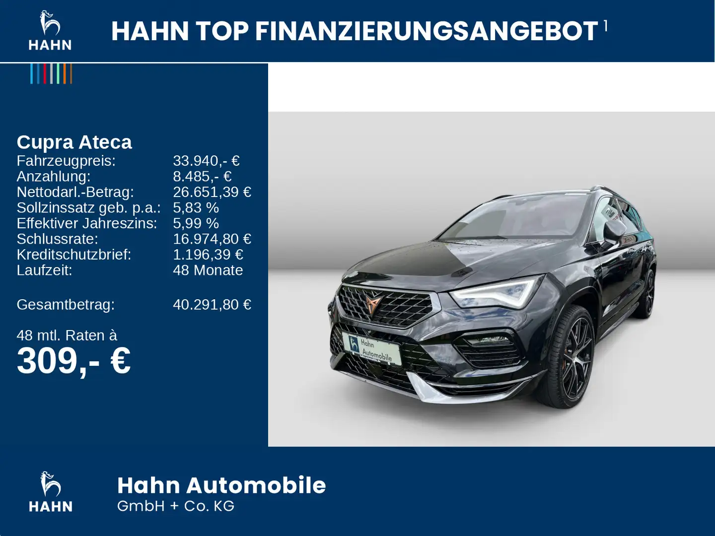 CUPRA Ateca 2.0TSI DSG 4Drive LED Navi Pano Beats 360° Schwarz - 2