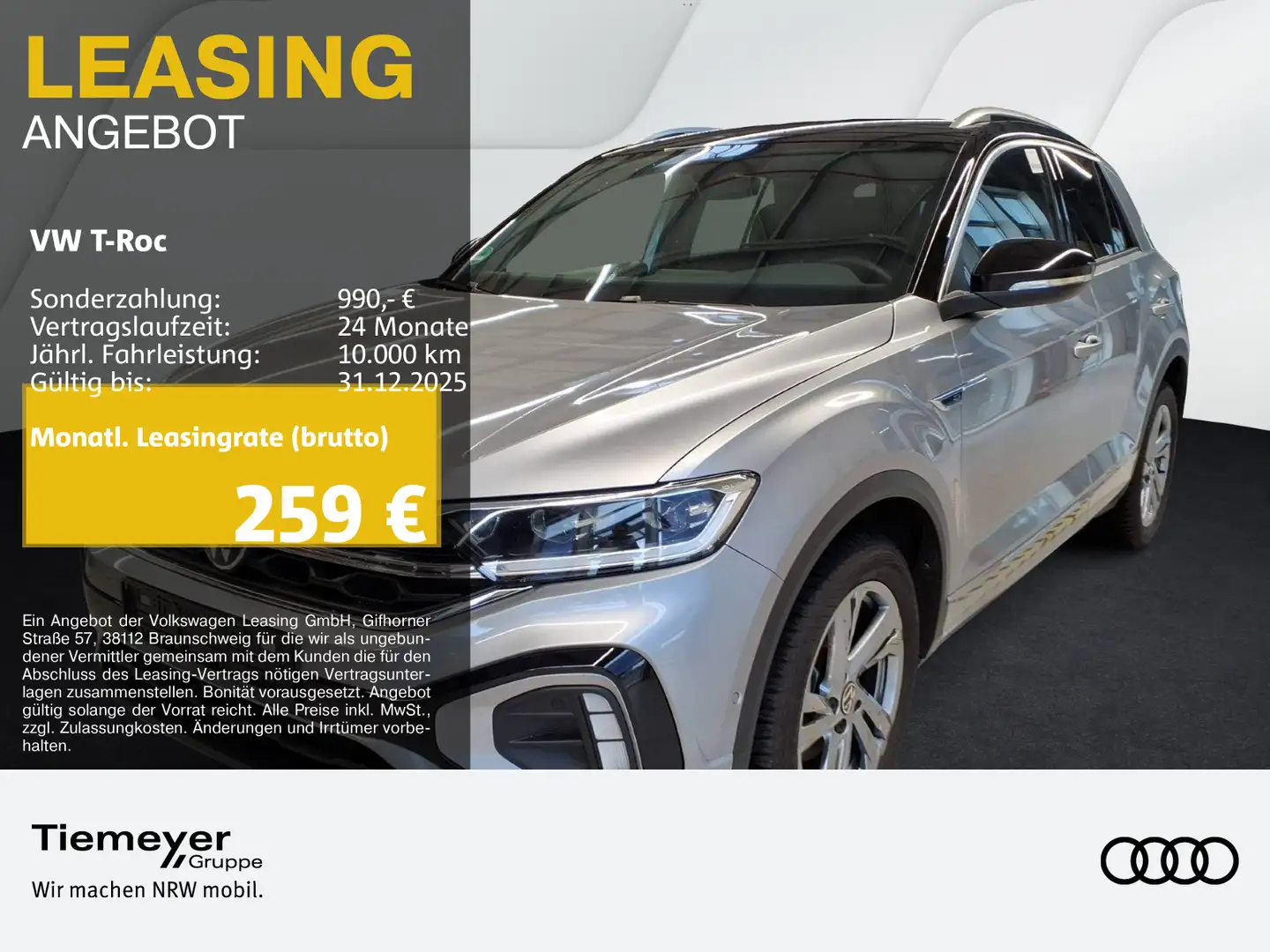 Volkswagen T-Roc 1.5 TSI DSG R-LINE KAMERA AHK MASSAGE PRIV Silber - 1