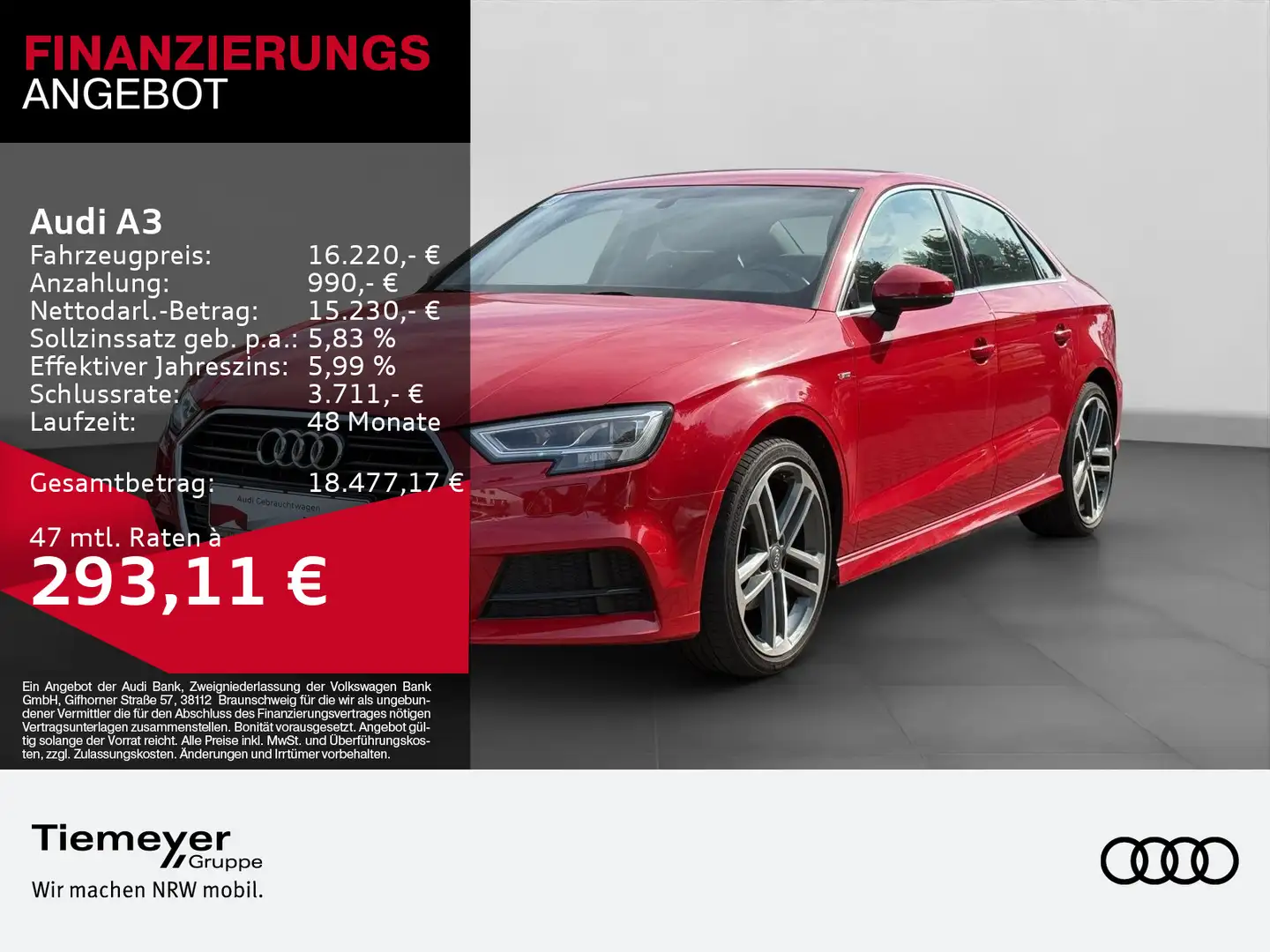 Audi A3 LIMO 30 TFSI 2x S LINE LM18 NAVI SITZHZ GRA S Rot - 1