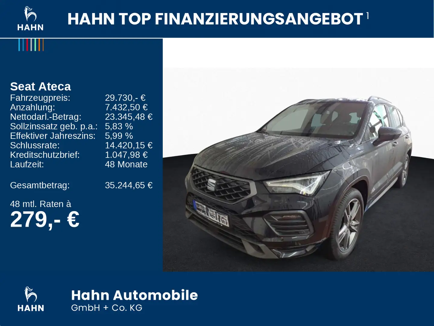 SEAT Ateca 2.0TSI DSG FR 4Drive AHK Navi ACC 360° LED Schwarz - 2