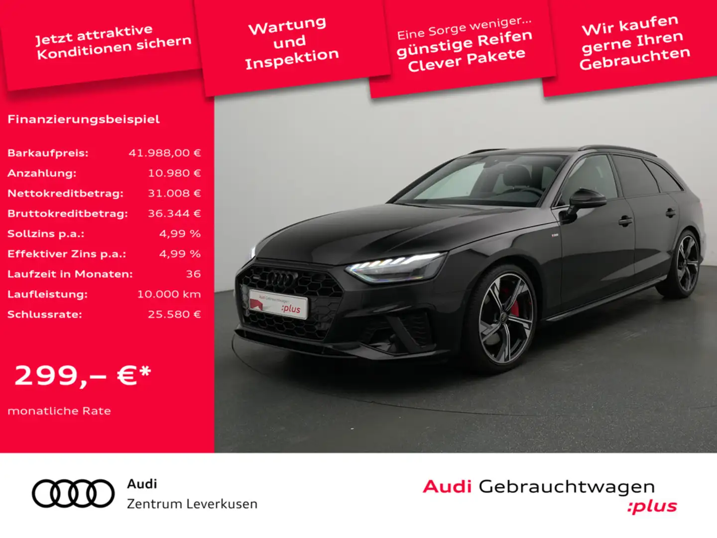 Audi A4 Avant quattro S line PANO LEDER MATRIX AHK Schwarz - 1