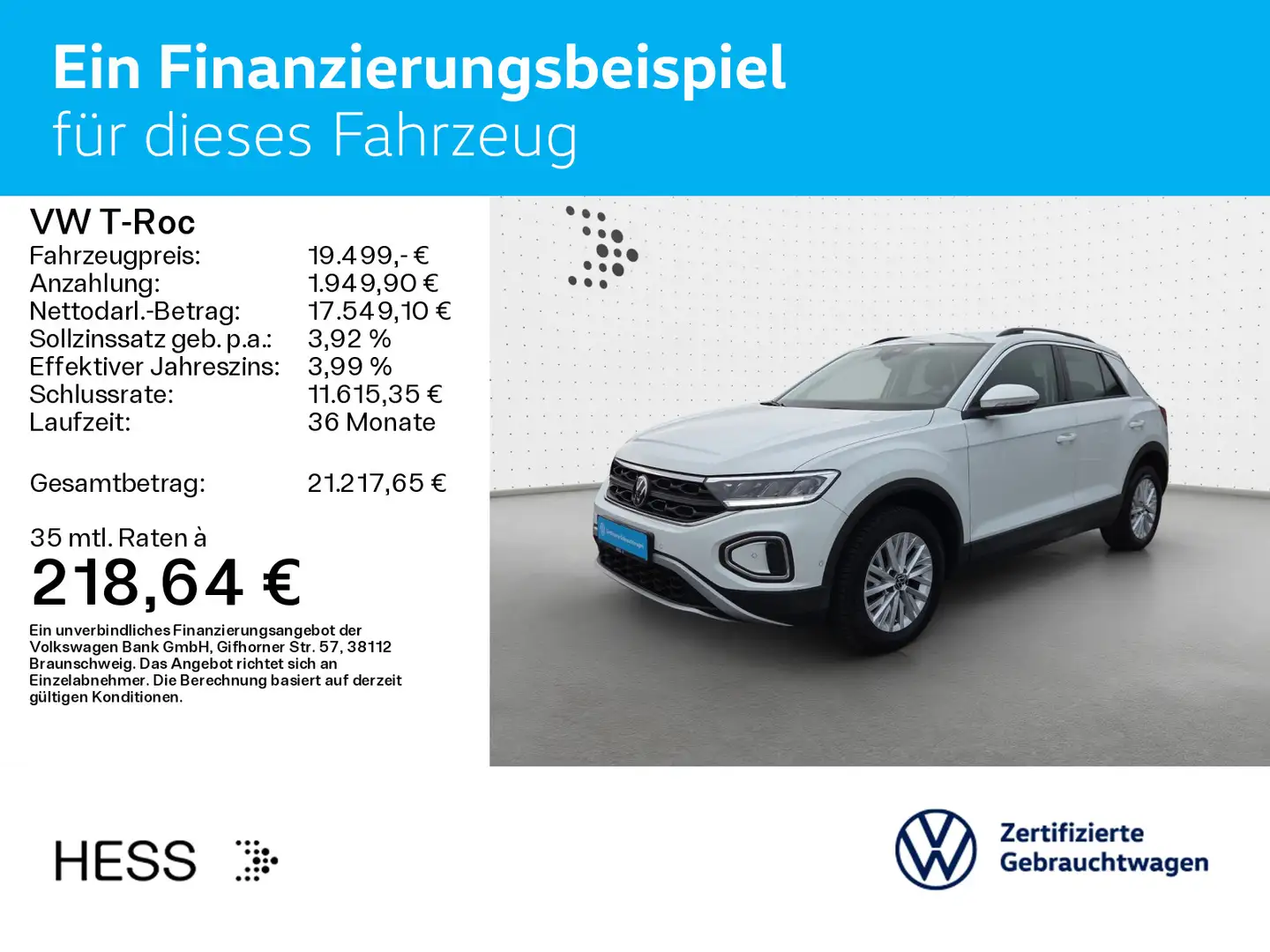 Volkswagen T-Roc T-ROC 1.0 TSI LIFE*AHK*PDC*SHZ*NAVI*KLIMA*ALLWET Weiß - 2
