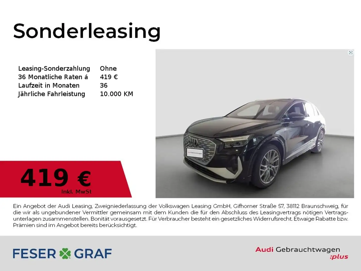 Audi Q4 e-tron 50 qu. S line Ext/HuD/ACC/SONOS/R-Kamera/21 Zoll Schwarz - 1
