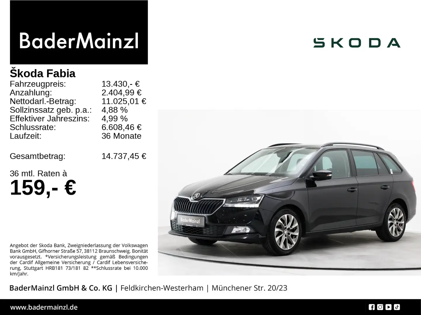 Skoda Fabia Combi 1.0 TSI Clever Alu PDC SHZ CarPlay Schwarz - 1