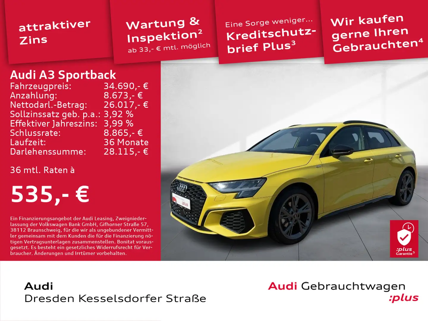 Audi A3 S line 30 TFSI S tronic Navi Sitzhz Gelb - 1