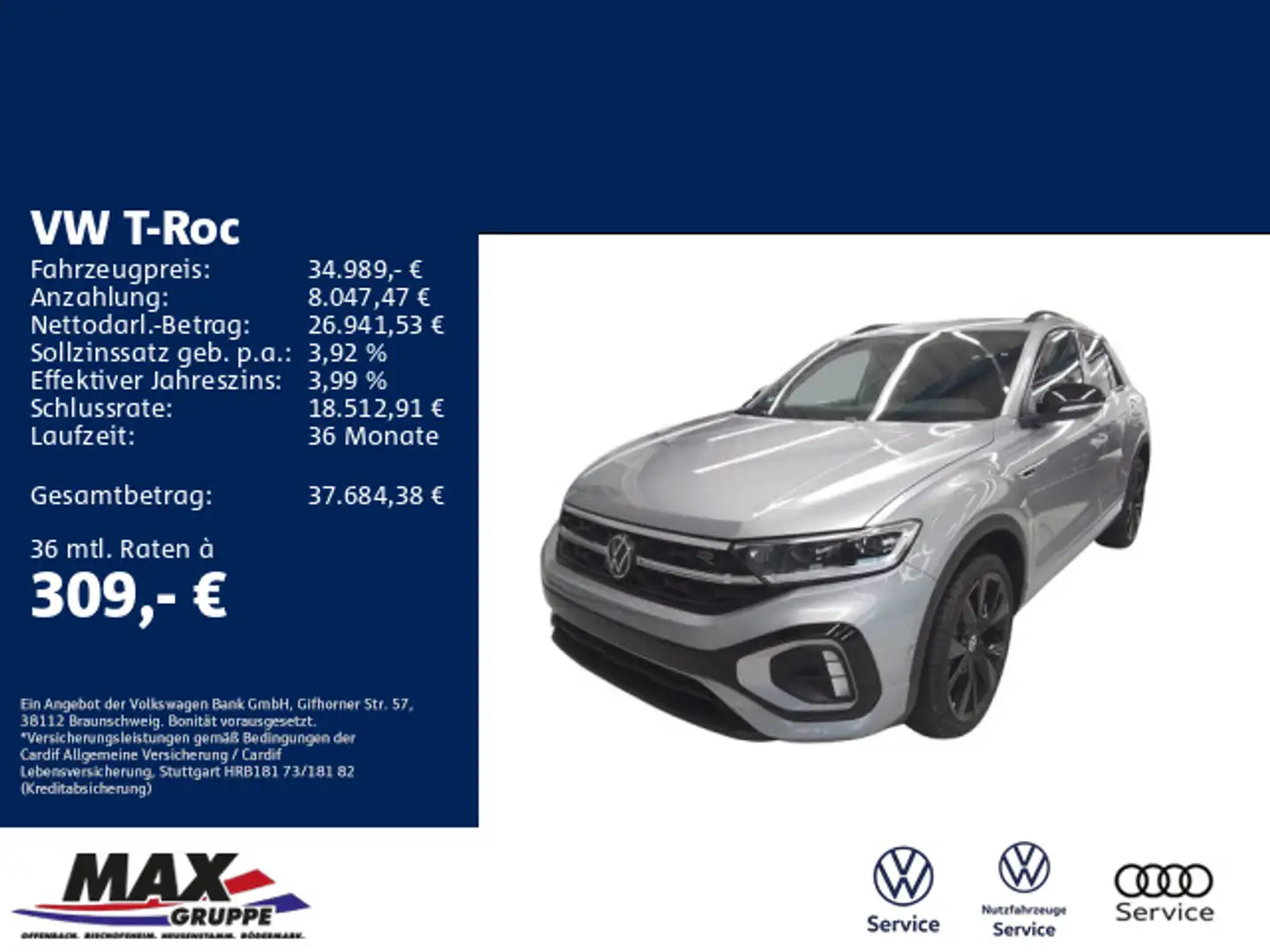 Volkswagen T-Roc 1.5 TSI DSG R-LINE BLACK ST. IQ.LIGHT+AHK+ Silber - 1