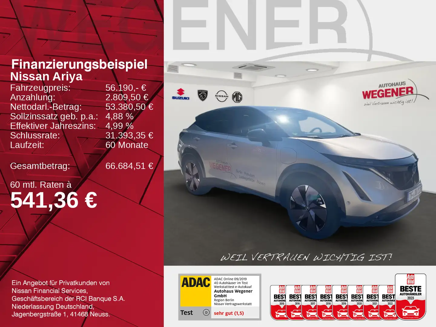 Nissan Ariya ARIYA Evolve Pack 87 kWH AWD 20"LM PANO HUD NAPP Silber - 2