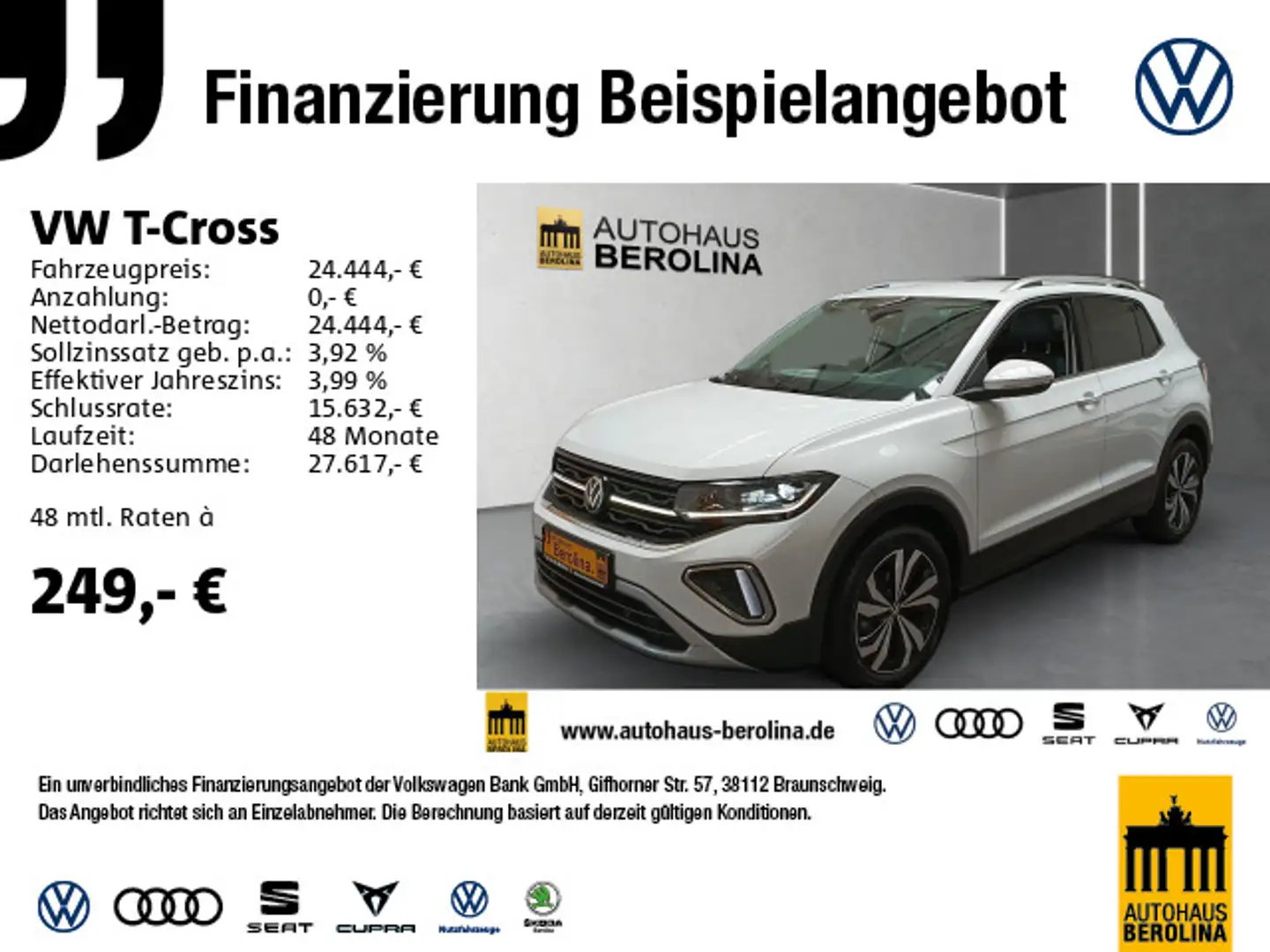 Volkswagen T-Cross 1.0 TSI Style DSG *NAVI*MATRIX*PDC+*SHZ* Weiß - 1