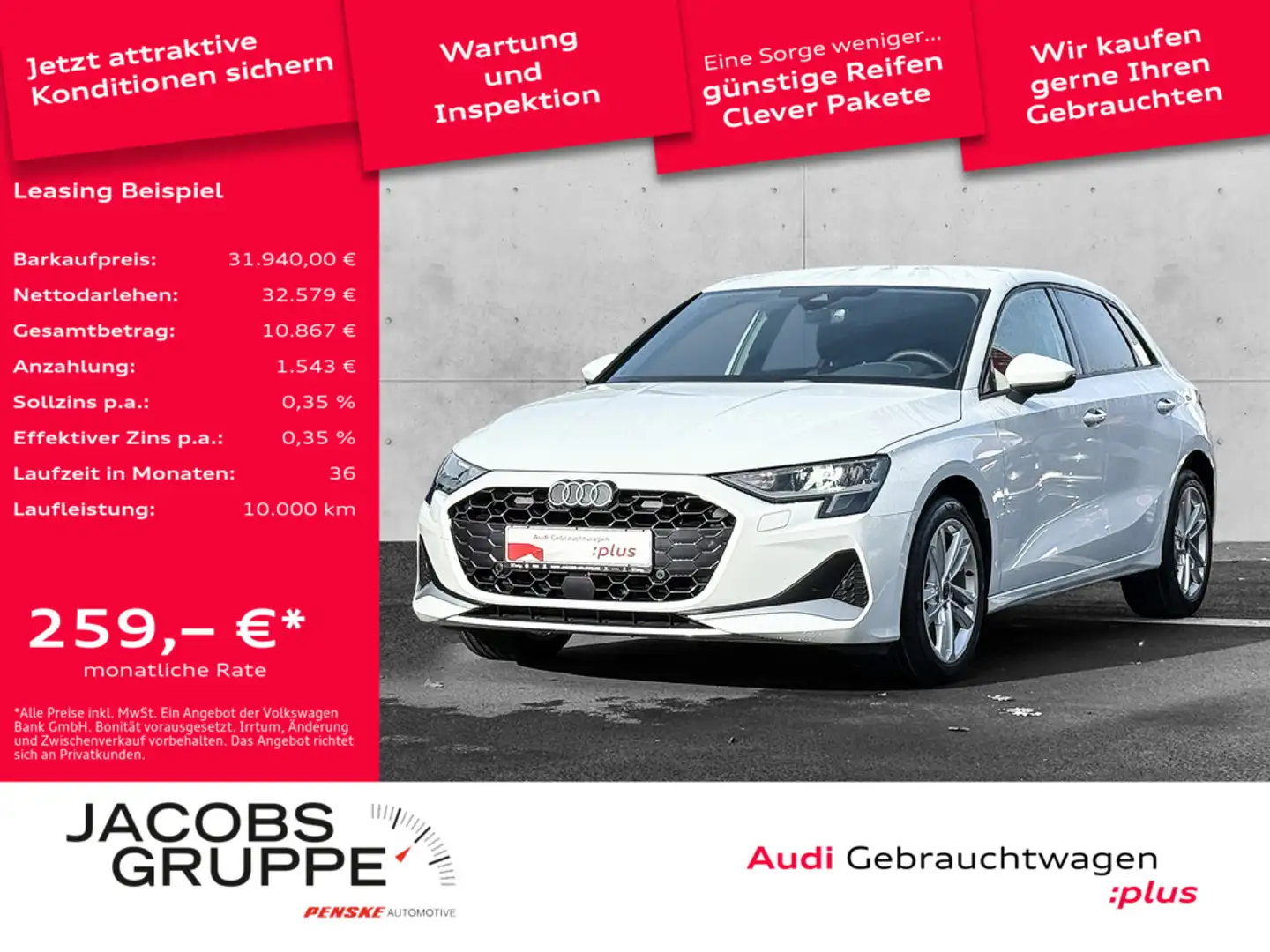 Audi A3 Sportback 35 TFSI Navi/GRA/LED/Sitzh. advanced Weiß - 1