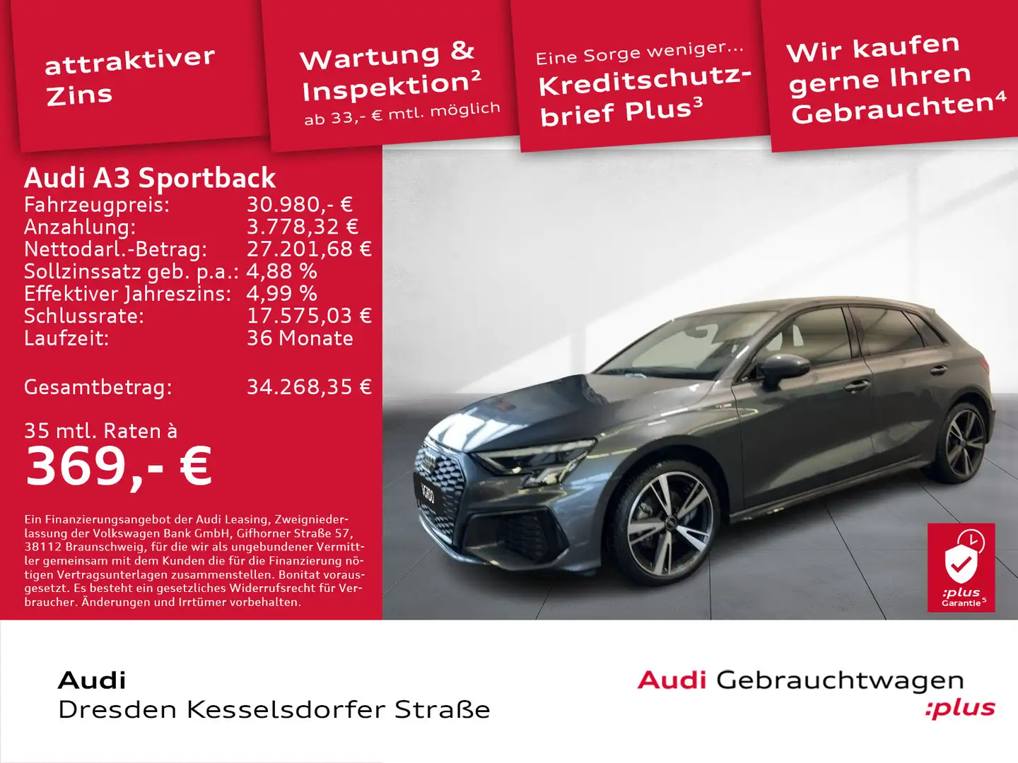 Audi A3 35 TFSI S-line LED PDC Pano Grau - 1