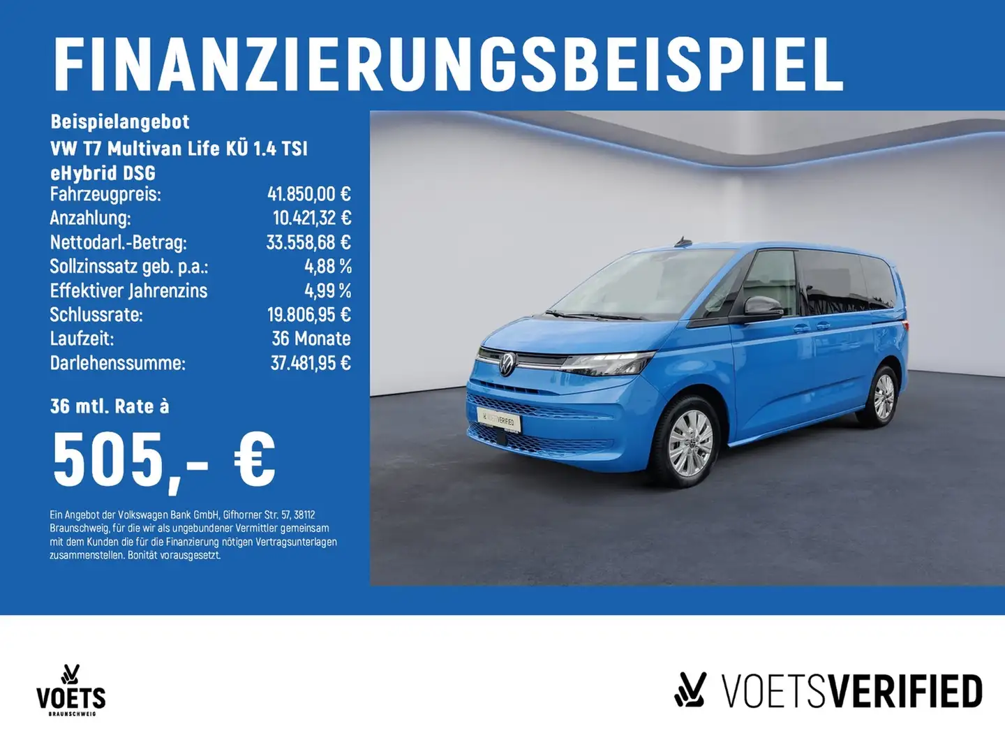 Volkswagen T7 Multivan Life KÜ 1.4 TSI eHybrid DSG LED+AHK+KLIMA Blau - 2