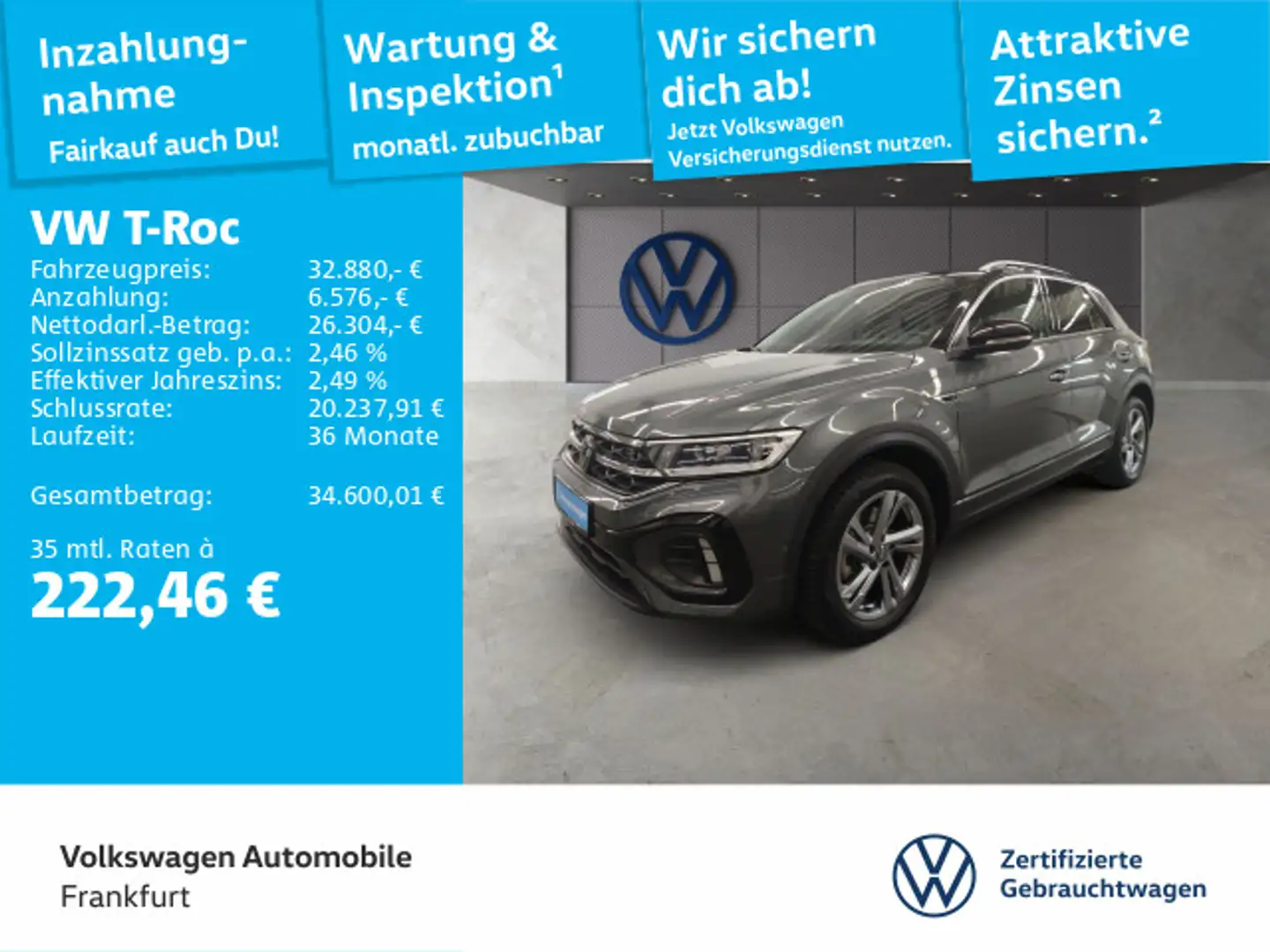 Volkswagen T-Roc 2.0 TDI DSG R-Line Navi AHK Spurhalteassis Grau - 1