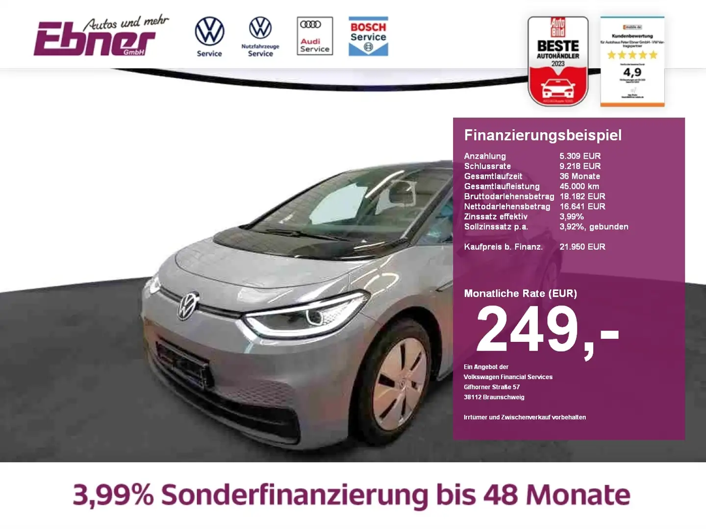 Volkswagen ID.3 BUSINESS 204PS 62KW/h AHK+WPUMPE+KAMERA+MATRIX+NAV Schwarz - 1