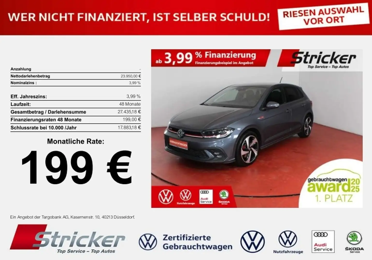Volkswagen Polo GTI 2.0TSI DSG 199,-ohne Anzahlung ACC App-Connec Grau - 1
