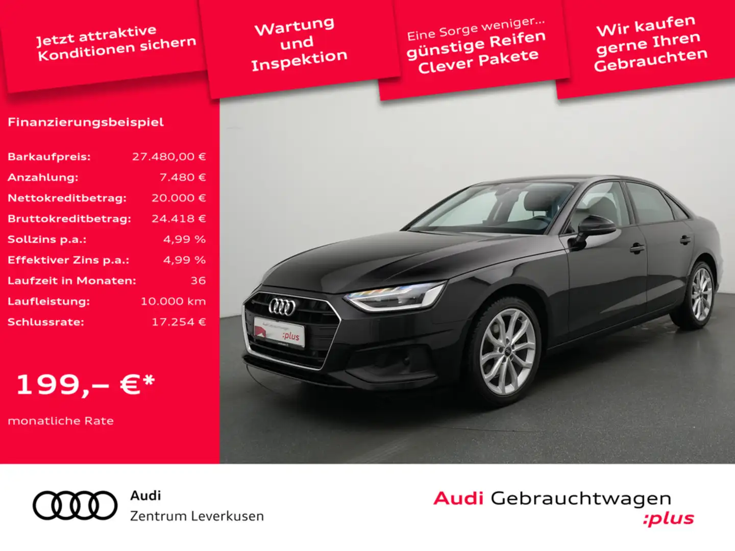 Audi A4 S-TRON AHK LED NAVI CARPLAY SHZ PDC Schwarz - 1