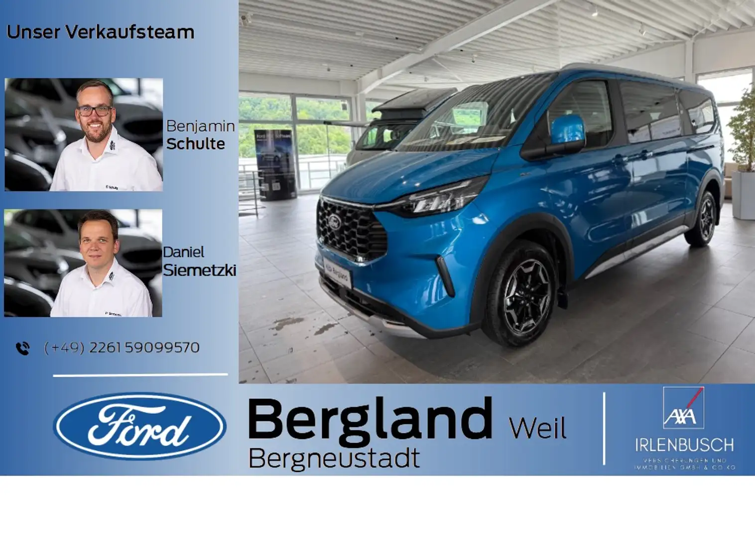 Ford Tourneo Custom Active L2 2,0 l 125 kW 170 PS Allrad Automatik Blau - 1