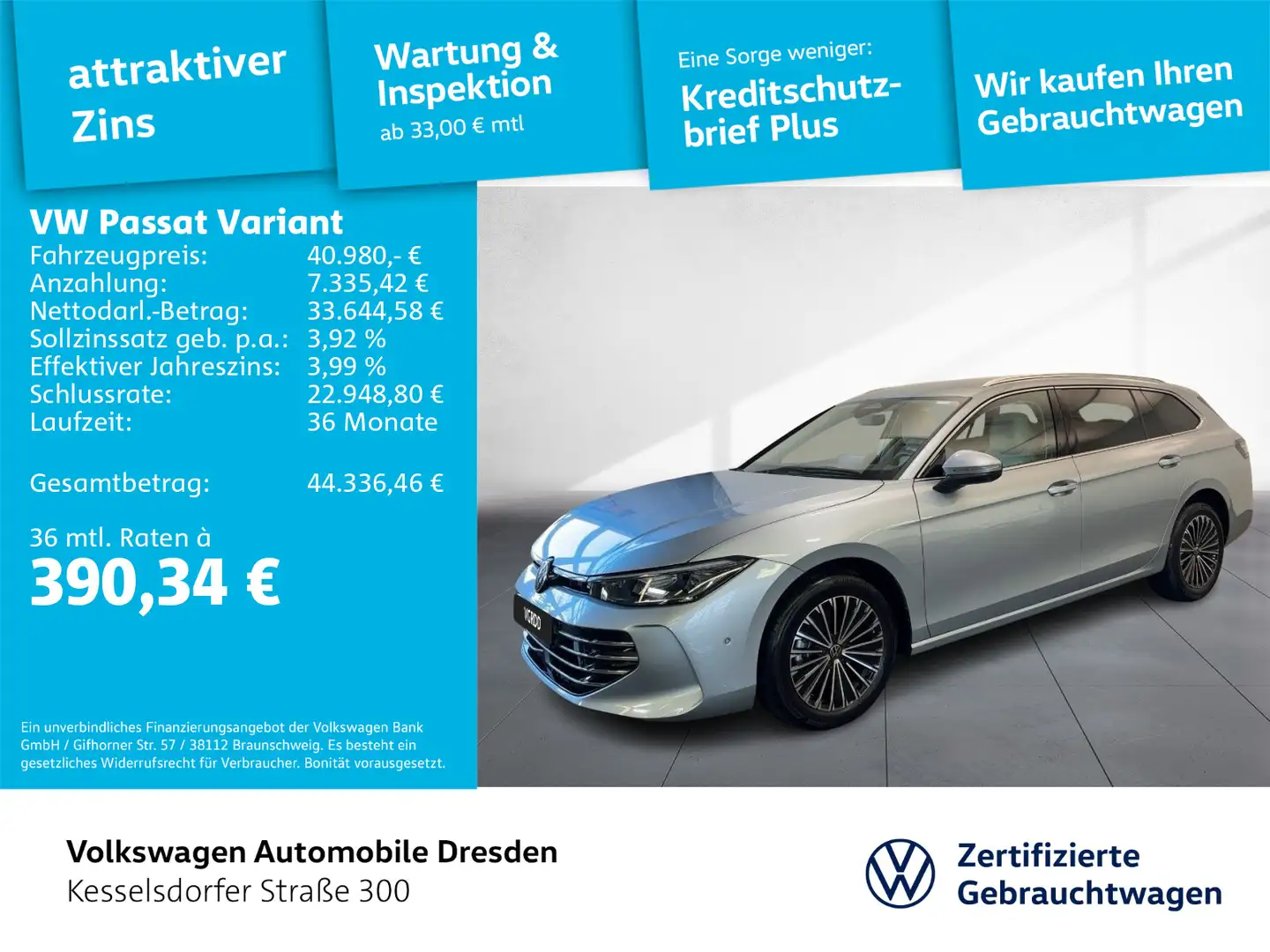 Volkswagen Passat Variant 2.0 TDI DSG Elegance AHZV Kamera Silber - 1