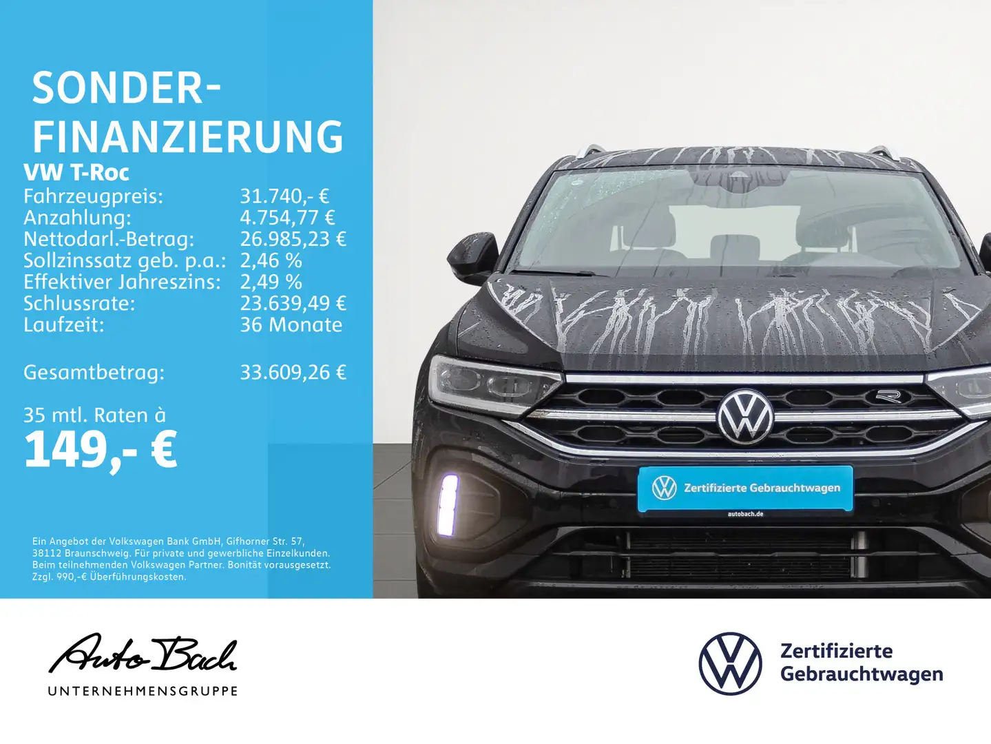 Volkswagen T-Roc 1.5 TSI DSG R-Line, Navi, LED, AHK, Rückfa Schwarz - 2