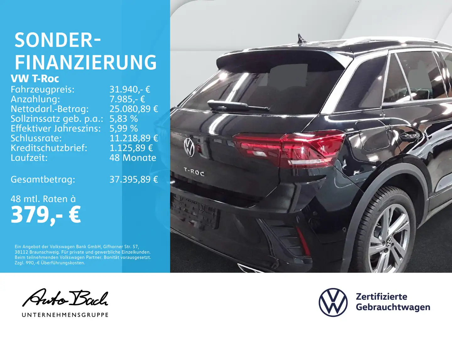 Volkswagen T-Roc 1.5 TSI DSG R-Line, Navi, LED, AHK, Rückfa Schwarz - 2