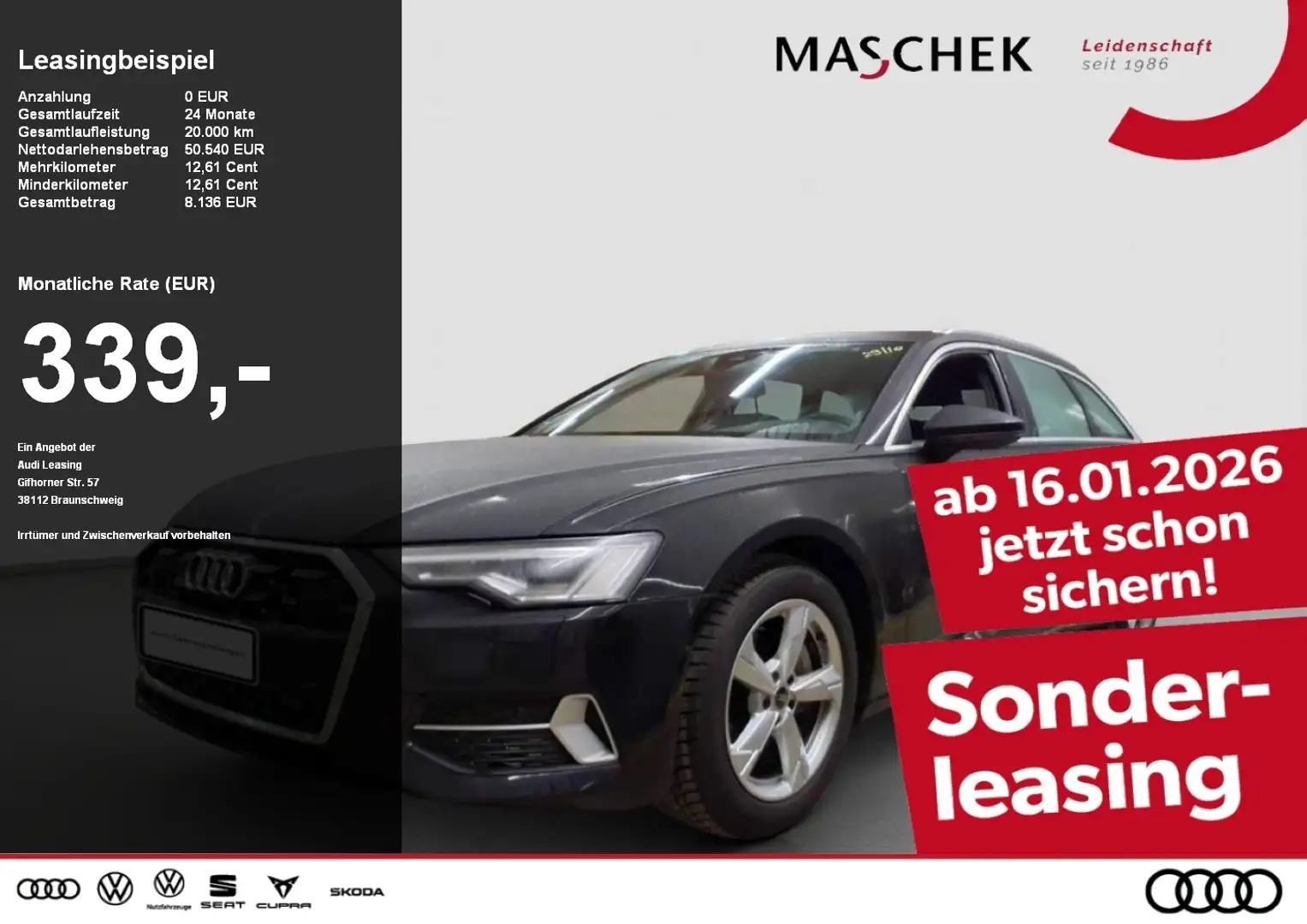Audi A6 Avant 45 TFSI quatt AHK Matrix LM19 Memory ACC Schwarz - 1