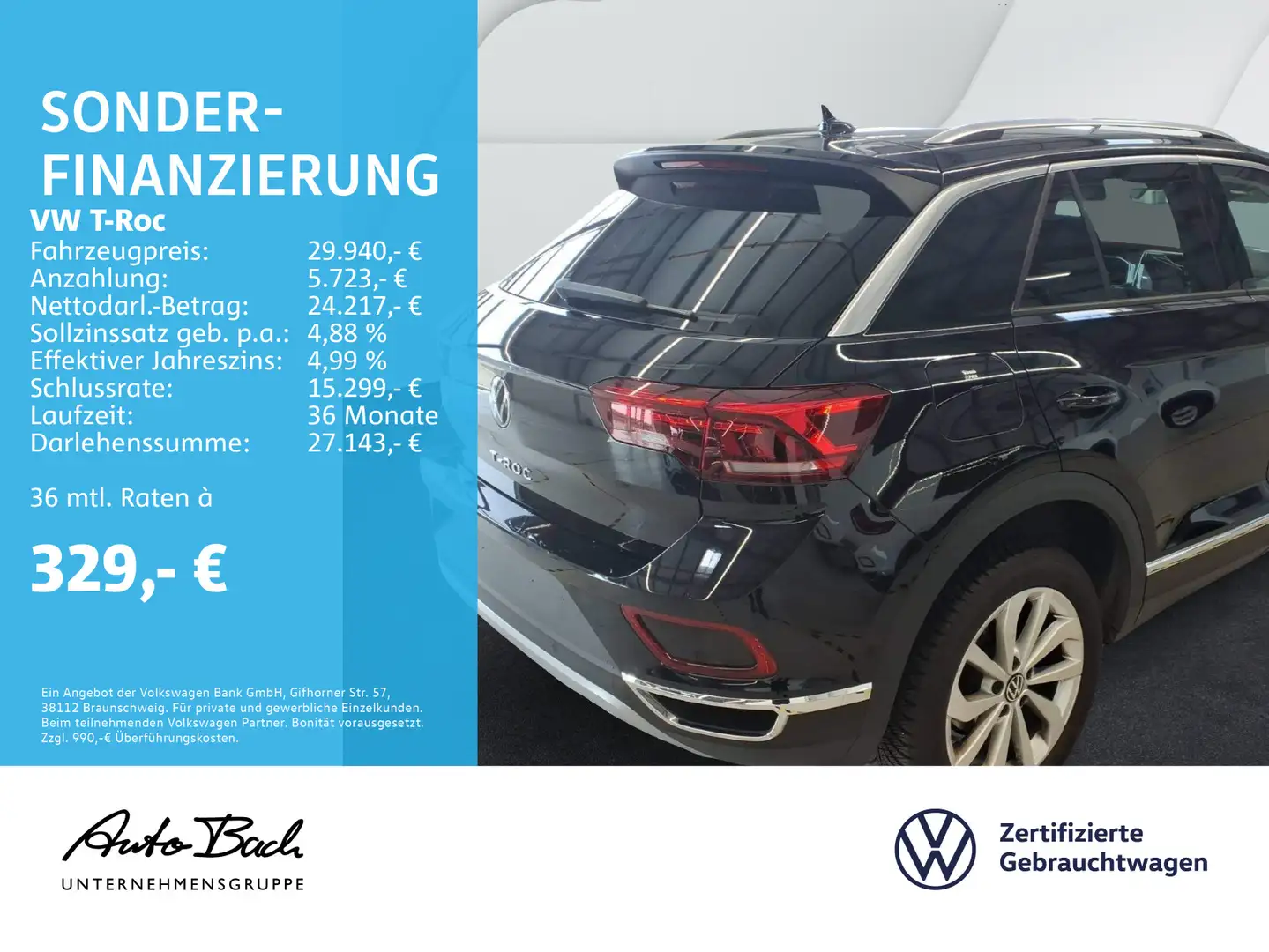 Volkswagen T-Roc 1.5 TSI DSG Style, Navi, LED, AHK, Park As Schwarz - 2