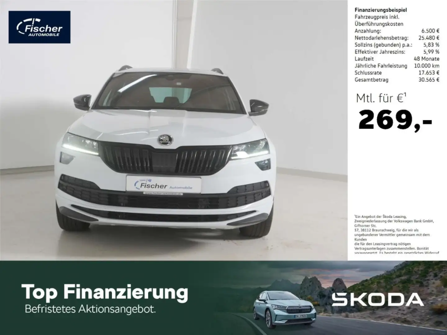 Skoda Karoq 2.0 TDI Sportline 4x4 DSG AHK/P-Dach/LED Weiß - 1