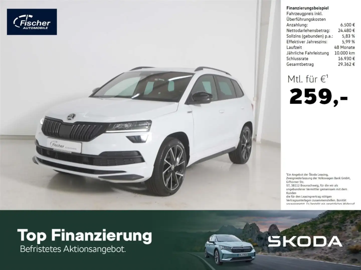 Skoda Karoq 2.0 TDI Sportline 4x4 DSG AHK/P-Dach/LED Weiß - 1