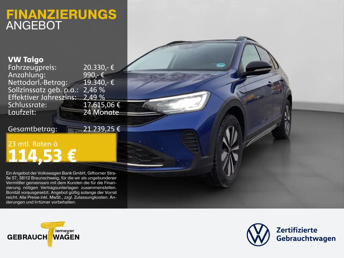 Volkswagen Taigo 1.0 TSI GOAL LED NAVI SITZHZ APP ACC LM16 Blau - 1