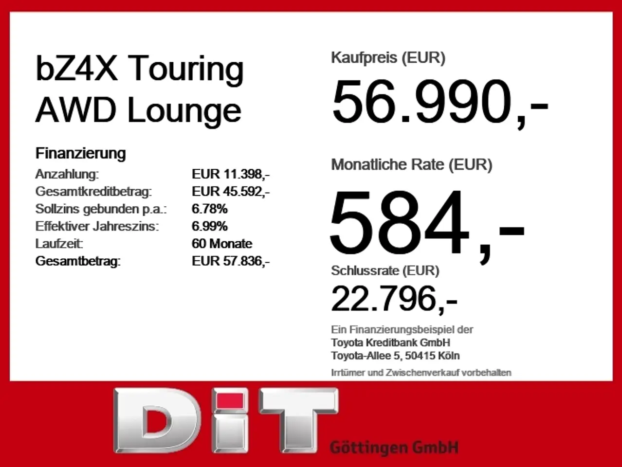 Toyota bZ4X Touring AWD Lounge ACC+LED+Navi+Pano+SD+SHZ 4