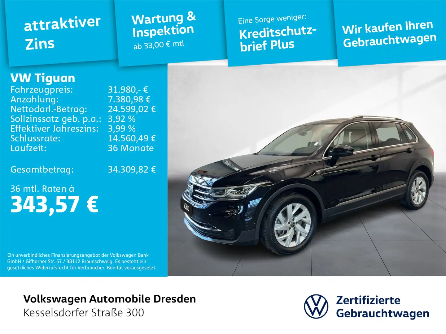 Volkswagen Tiguan 2.0 TSI DSG 4M Elegance ACC Kamera LED Na Schwarz - 1