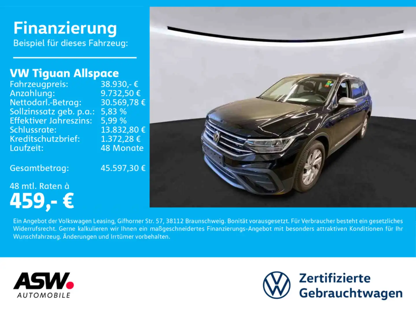 Volkswagen Tiguan Allspace Life 4M 2.0TDI DSG 360° PANO AHK Schwarz - 1