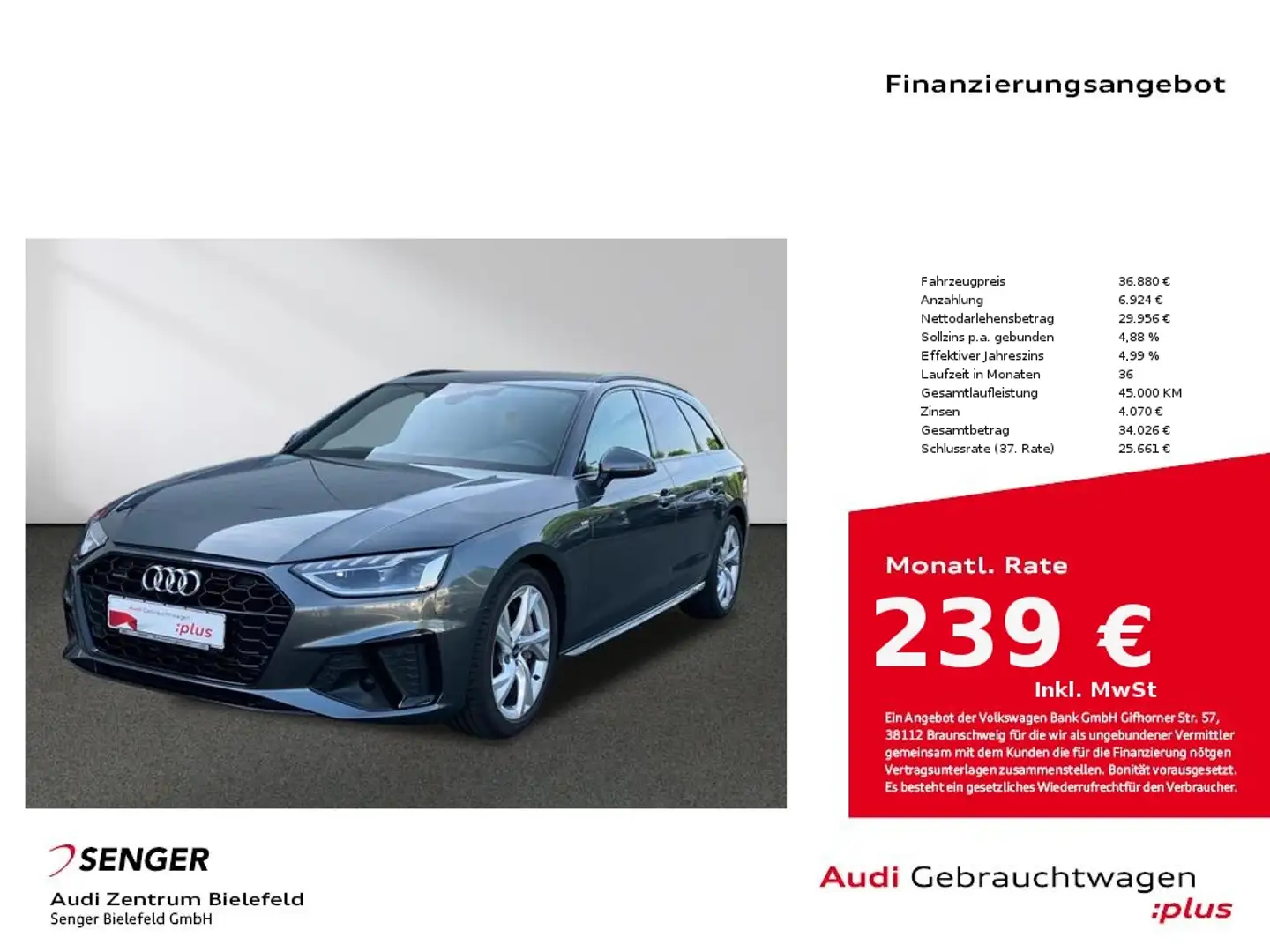 Audi A4 45 TFSI Avant S line Audi connect Navi Sitzh. Grigio - 1
