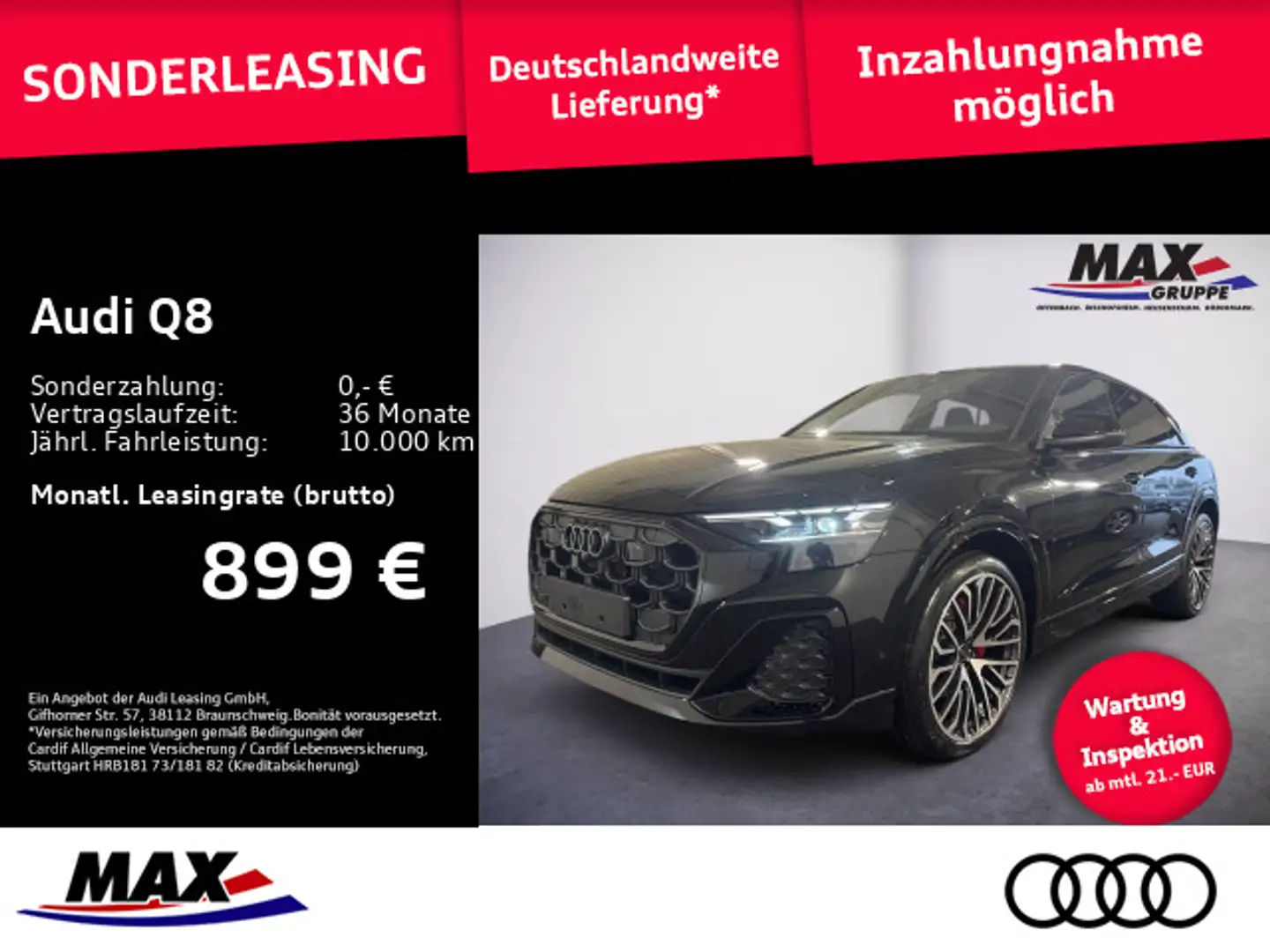 Audi Q8 50 TDI S-LINE+PANO+AHK+SITZBEL+MEMORY+B&O+HUD Schwarz - 1