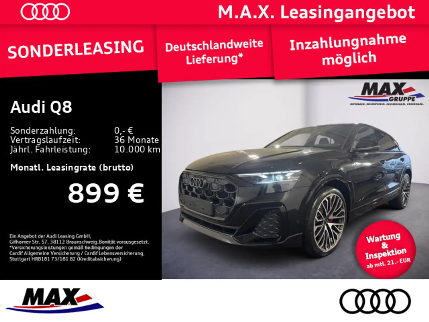 Audi Q8 50 TDI S-LINE+PANO+AHK+SITZBEL+MEMORY+B&O+HUD Schwarz - 1