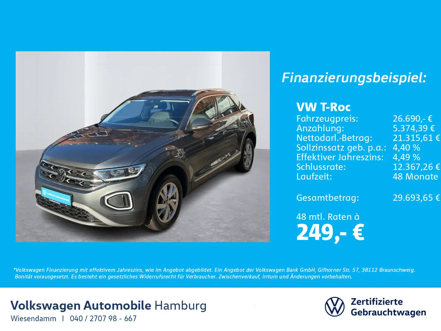 Volkswagen T-Roc 2.0 TDI Style AHK Navi Sitzhzg Grau - 1