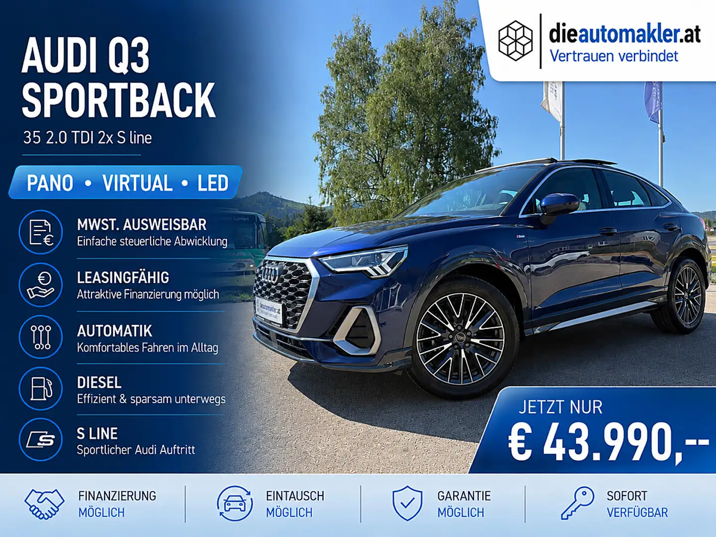 Audi Q3 Sportback 35 2.0 TDI 2x S line |PANO|VIRTUAL|LED| Blau - 1