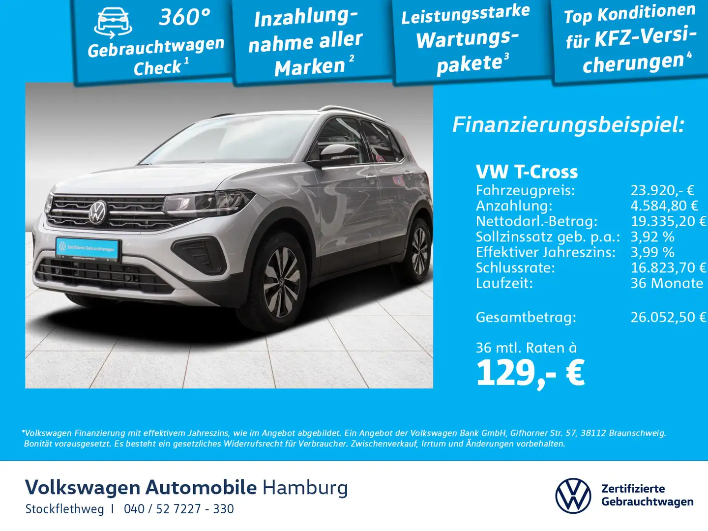Volkswagen T-Cross 1.0 TSI Goal DSG Navi CarPlay ACC LED Silber - 1
