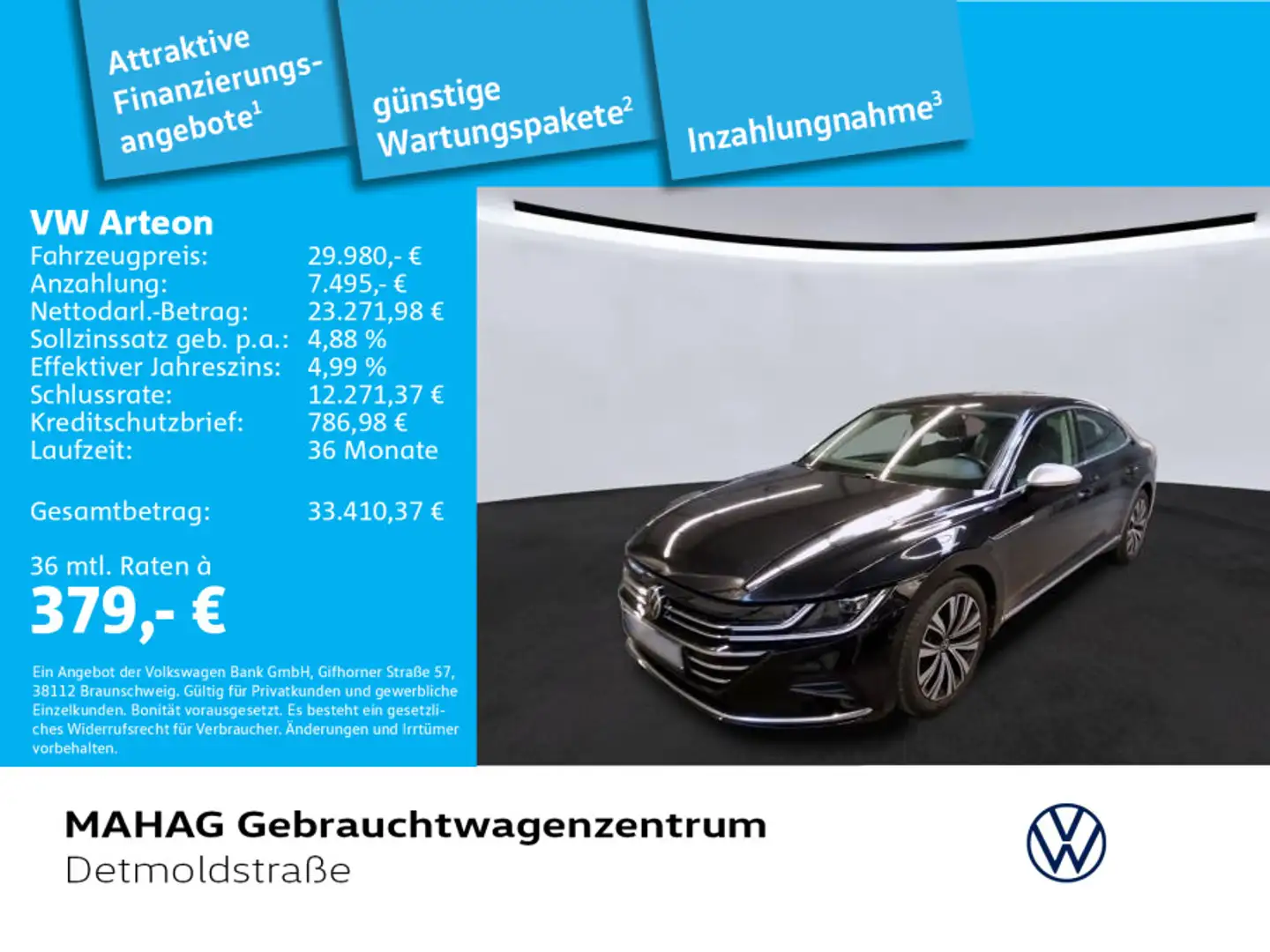 Volkswagen Arteon Elegance 2.0 TDI LED Navi ParkPilot DigCo Schwarz - 1