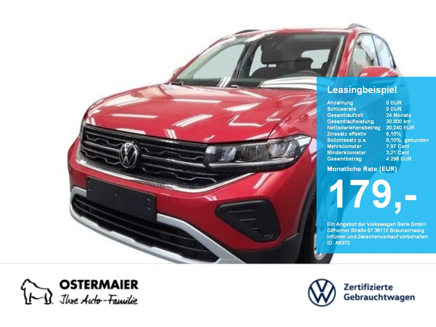Volkswagen T-Cross LIFE 1.0TSI 95PS ACC.5J-G.NAVI+VC.2xPDC.LED.APP-C. Rouge - 1