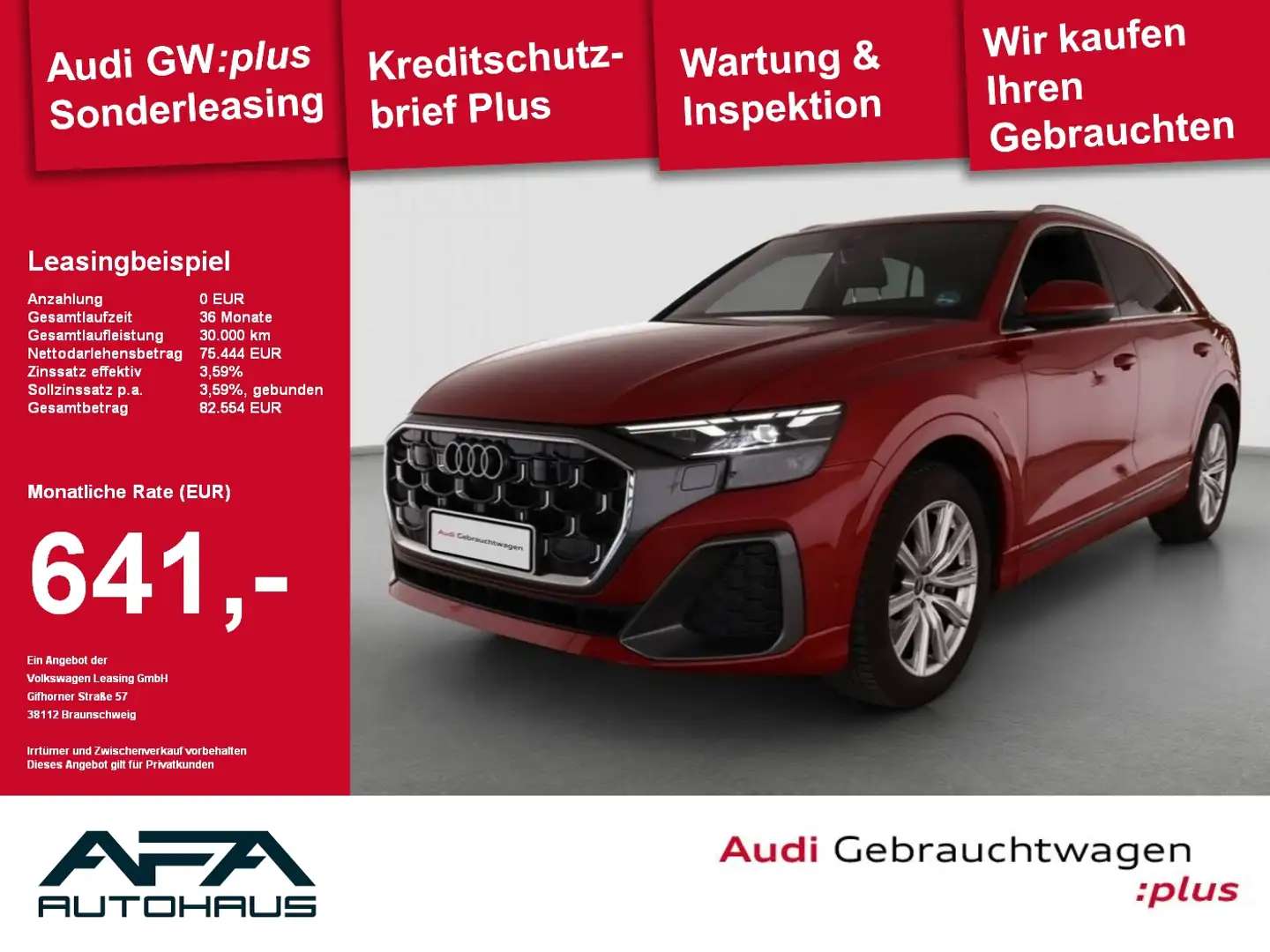 Audi Q8 50 TDI qu. tiptr. S-Line*Luft*AHK*Pano*LM21 Rot - 1