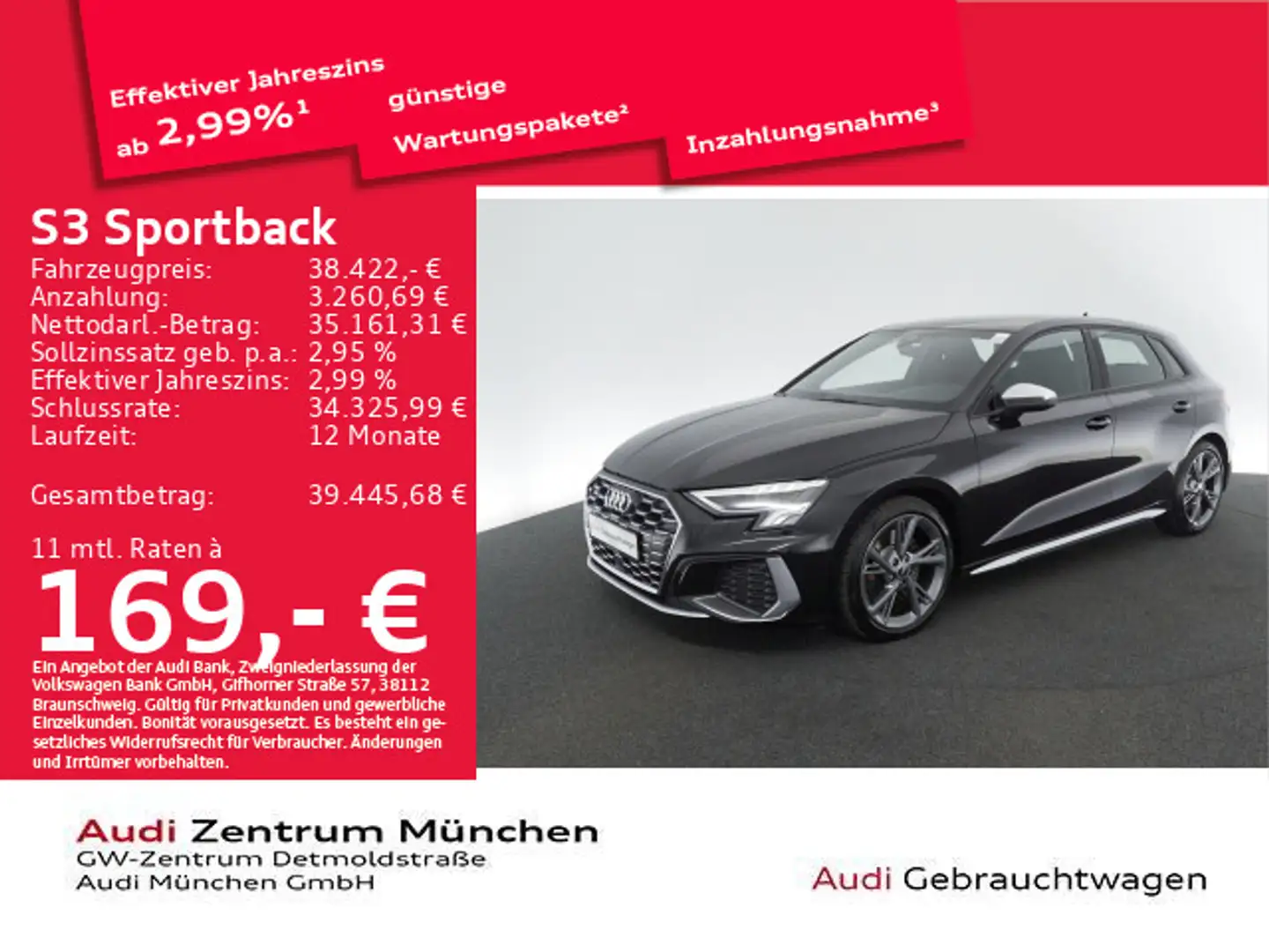 Audi S3 TFSI S tronic ACC/Virtual/Navi Schwarz - 1