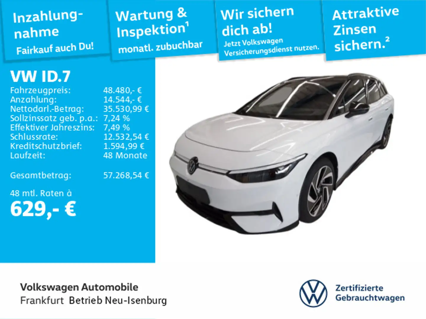Volkswagen ID.7 Tourer Pro Navi IQ.Light DAB+ FrontAssist Weiß - 1